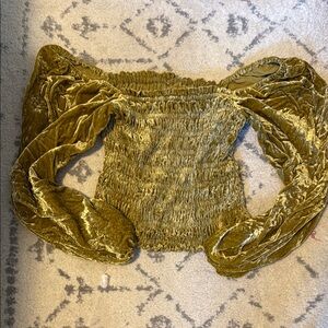 Velvet Off-Shoulder Top in Olive Green